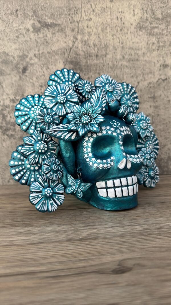 Sugar skull, Catrina, Day of the Dead Ornaments, Skull As Mexican Decoration, Human Skull Sculpture, Wall  Home Decor Handcrafted - Image 2