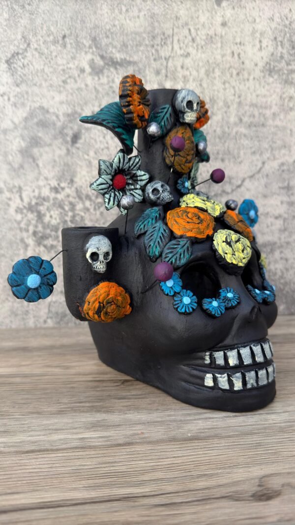 Skull Candle Holder (3) Michoacan Clay - Mini Chimney Artisanal Handcrafted Mexican Decor, Unique Gothic Home  Decor, Day of the Dead - Image 2