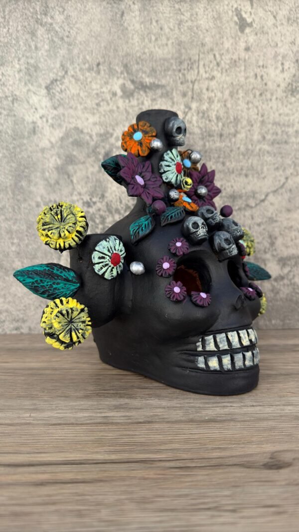 Skull Candle Holder (3) Michoacan Clay - Mini Chimney Artisanal Handcrafted Mexican Decor, Unique Gothic Home  Decor, Day of the Dead - Image 2