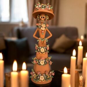 18” Catrina, Frida Kahlo Doll, Day of the dead, Human skeleton, Mexican decorations, Sugar skull, Natural Clay Pigmento Technique Michoacan