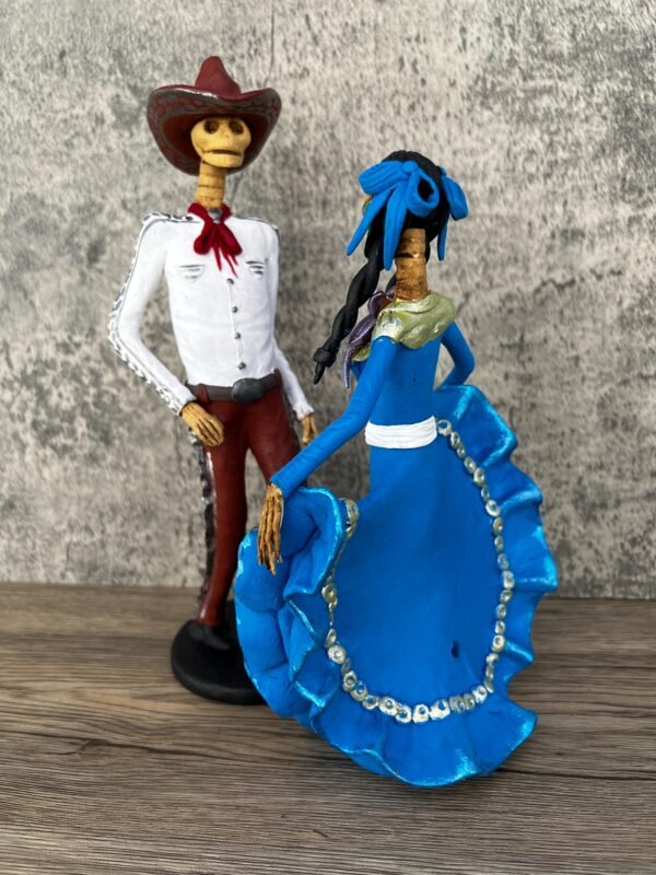 Couple (2) 10.5” Catrinas, Frida Kahlo Doll, Day of the dead, Human skeleton, Mexican decorations, Sugar skull Michoacan Made of Clay - Image 2