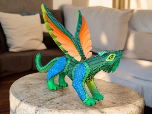 BIG Nahualt Green Iguana-Eagle  Statue Alebrije Sculpture Of Mexican Folk Art, Lion Carved Wood As A Mexican Decorative Figure Hand Made - Image 2