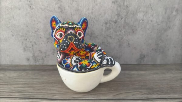 Dog Bulldog Statue Huichol Sculpture Of Mexican Folk Art, Pet Wixarika As A Mexican Decorative Figure, Made Of Resin And Beads - Image 2