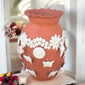 Embroidered Clay Vase From Oaxaca México Home Decor Handcrafted Jarron Barro Bordado Oaxaca Handmade Unique Designs From Artisans