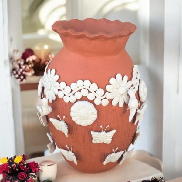 Embroidered Clay Vase From Oaxaca México Home Decor Handcrafted Jarron Barro Bordado Oaxaca Handmade Unique Designs From Artisans