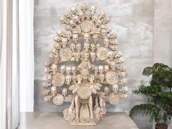 Mictlan Large Tree Of Death Clay Sculpture of Mictlantecuhtli, Aztec God of Death Folk Art, Pre-Hispanic Skeleton Figure, Day of the Dead