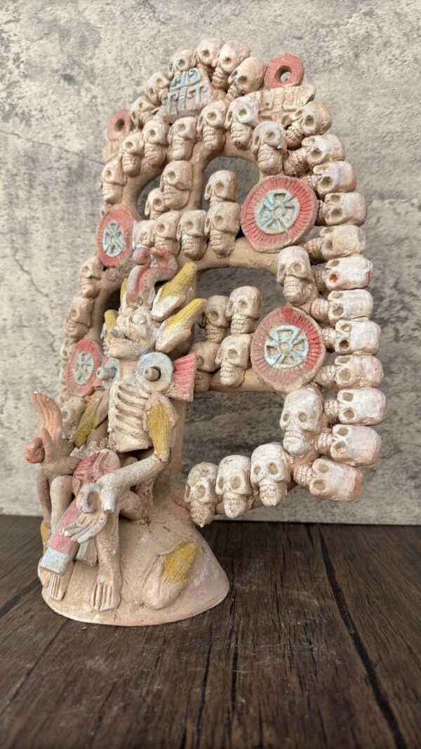 Mictlan Large Tree Of Death Clay Sculpture of Mictlantecuhtli, Aztec God of Death Folk Art, Pre-Hispanic Skeleton Figure, Day of the Dead - Image 2