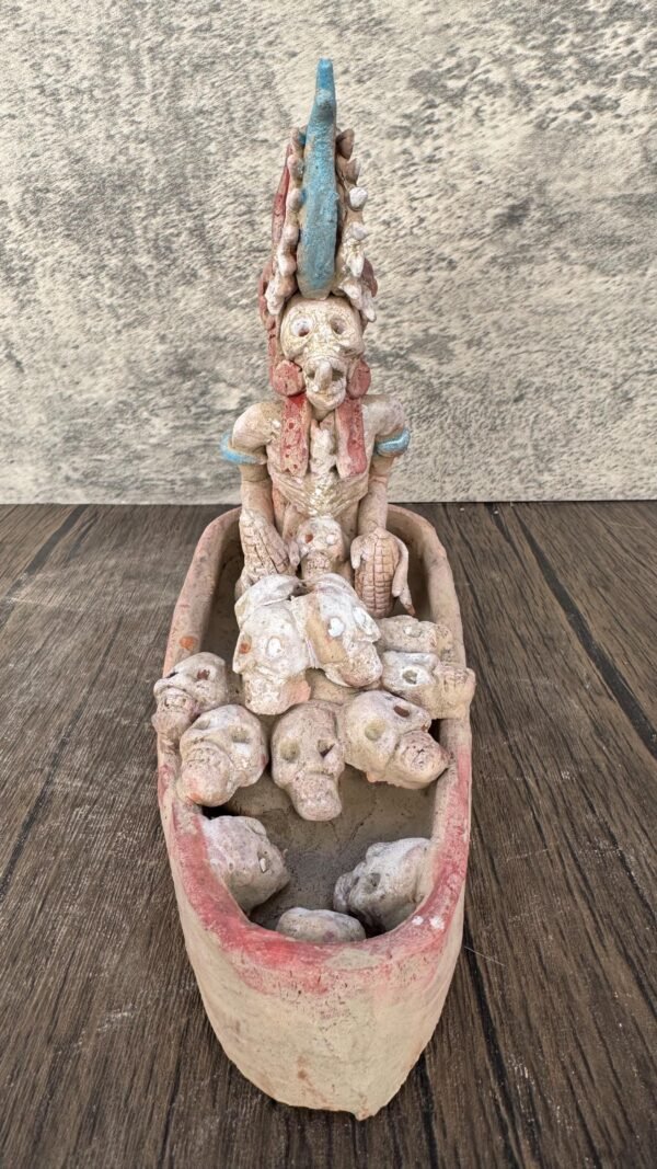 Mictlan Handcrafted Mexican Clay Sculpture of Mictlantecuhtli, Aztec God of Death Folk Art, Pre-Hispanic Skeleton Figure, Day of the Dead - Image 2