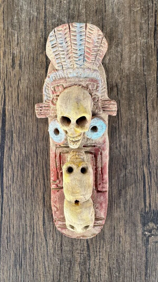 Mictlan Incense Burner Mexican Clay Sculpture of Mictlantecuhtli, Aztec God of Death Folk Art, Pre-Hispanic Skeleton Figure, Day of the Dead