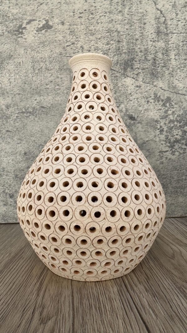 Oaxaca Vase White And Brown Clay Handcrafted Plant Pot, Pottery Luminary, White Clay Vase, Mexican Vase, Oaxaca Pottery For Home Decor - Image 2