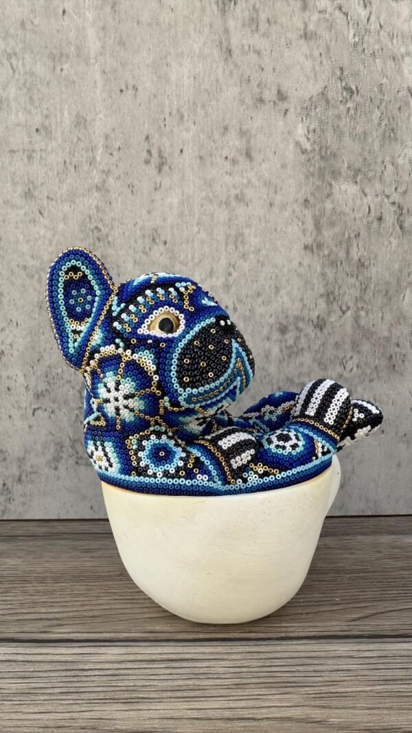 Dog Bulldog Statue Huichol Sculpture Of Mexican Folk Art, Pet Wixarika As A Mexican Decorative Figure, Made Of Resin And Beads - Image 2