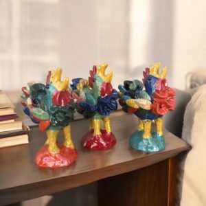 Michoacan Roosters (3) Glazed, Home Decoration, Made Of Clay Original Craftsman Mexican Culture, Glazed Clay Sculpture, Pottery  Michoacan