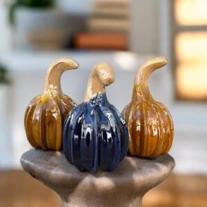 Michoacan Pumpkins (3) Glazed, Home Decoration, Made Of Clay Original Craftsman Mexican Culture, Glazed Clay Sculpture, Pottery  Michoacan