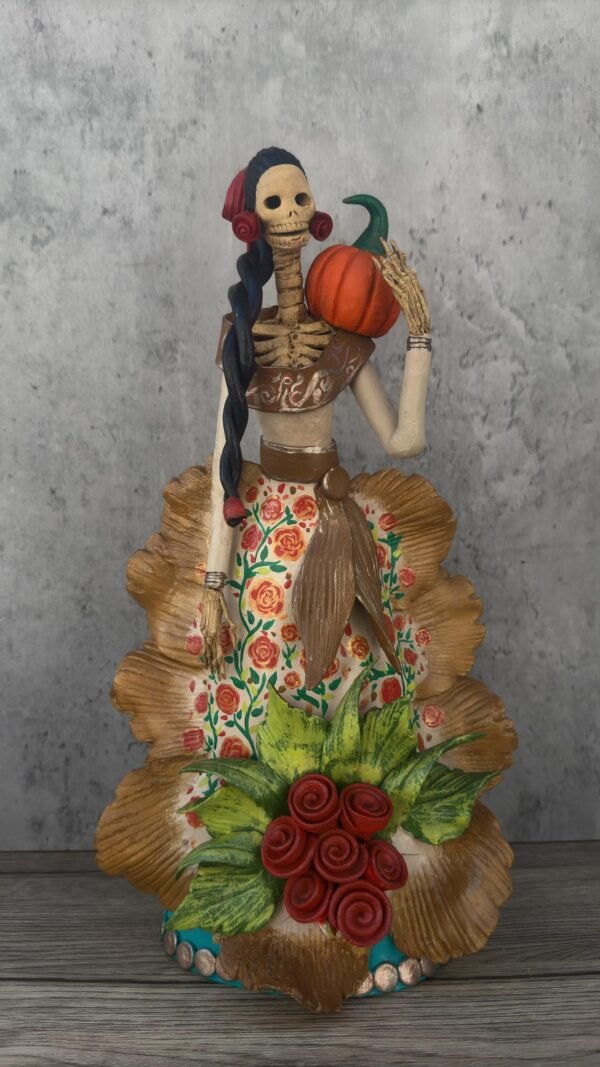 16” Catrina Michoacán Original Clay Handcrafted Frida Kahlo Doll, Day Of The Dead, Human Skeleton, Mexican Decorations, Sugar Skull - Image 2
