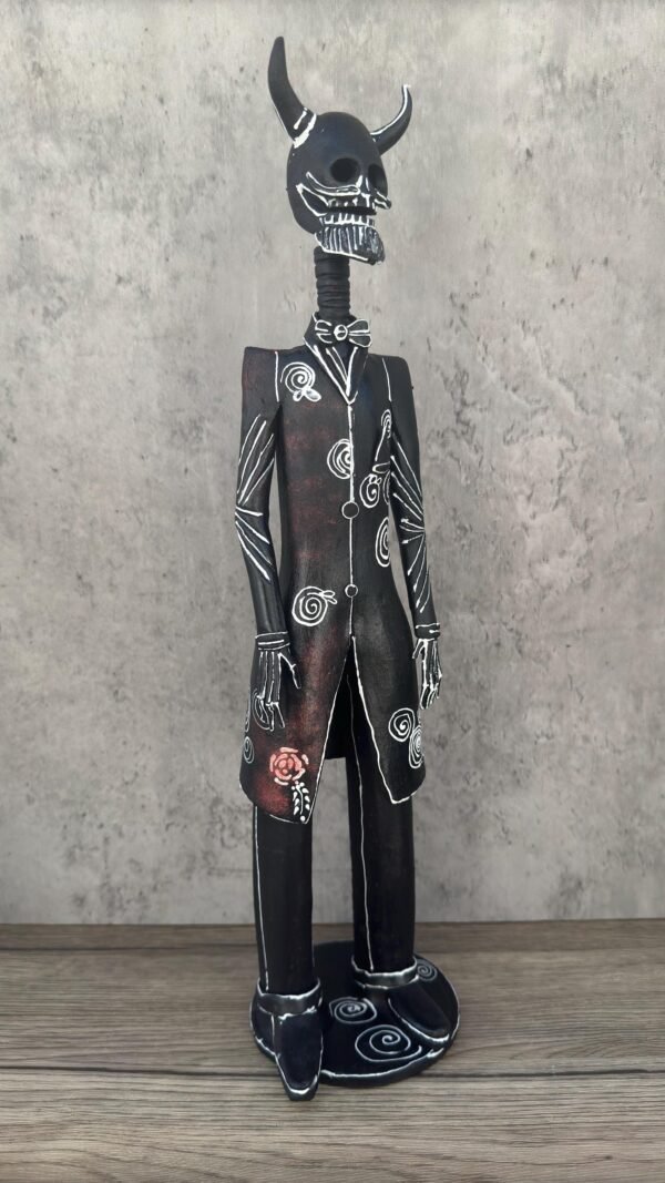 18” Catrín  Michoacán Original Clay Handcrafted Frida Kahlo Doll, Day Of The Dead, Human Skeleton, Mexican Decorations, Sugar Skull - Image 2