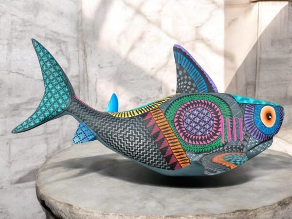 Alebrije Shark Figure Oaxaca  Mexican Folk Art Alebrije Sculpture, Wooden Fish As Mexican Decoration Statue, Made Of Wood And Carved By Hand - Image 2