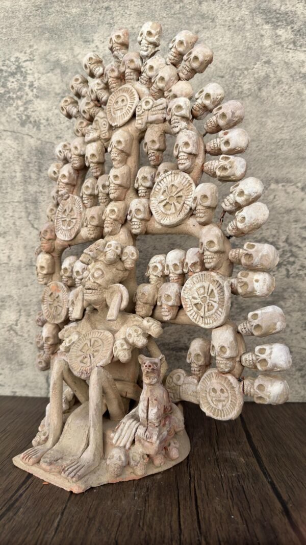 Mictlan Large Tree Of Death Clay Sculpture of Mictlantecuhtli, Aztec God of Death Folk Art, Pre-Hispanic Skeleton Figure, Day of the Dead - Image 2