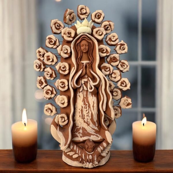 Virgin Mary Handmade Clay Piece, Virgen de Guadalupe  Mexican Decoration, Mary Virgin Sculpture, Metepec Estado de México Virgencita