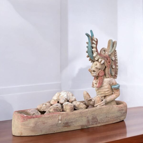 Mictlan Handcrafted Mexican Clay Sculpture of Mictlantecuhtli, Aztec God of Death Folk Art, Pre-Hispanic Skeleton Figure, Day of the Dead