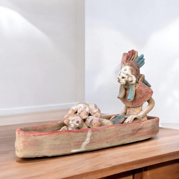 Mictlan Handcrafted Mexican Clay Sculpture of Mictlantecuhtli, Aztec God of Death Folk Art, Pre-Hispanic Skeleton Figure, Day of the Dead