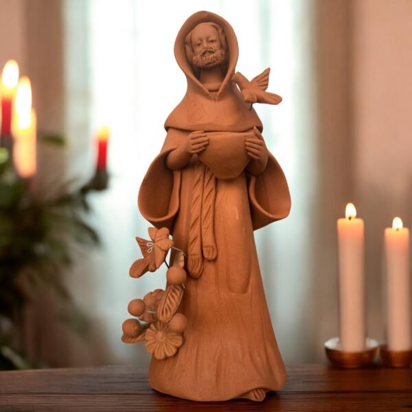 San Francisco  Clay Statue of Saint Francis of Assisi – San Francisco de Asís Religious Sculpture Santo Home Decor Michoacan Handmade Mexico