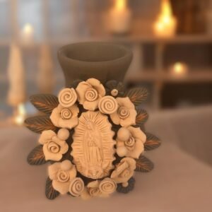 Mary Virgin Filigrana Clay Flower Vase, Artistic  Oaxaca México By Artisans Handmade Crafts, Home Decor Folk Art,  Virgen de Guadalupe