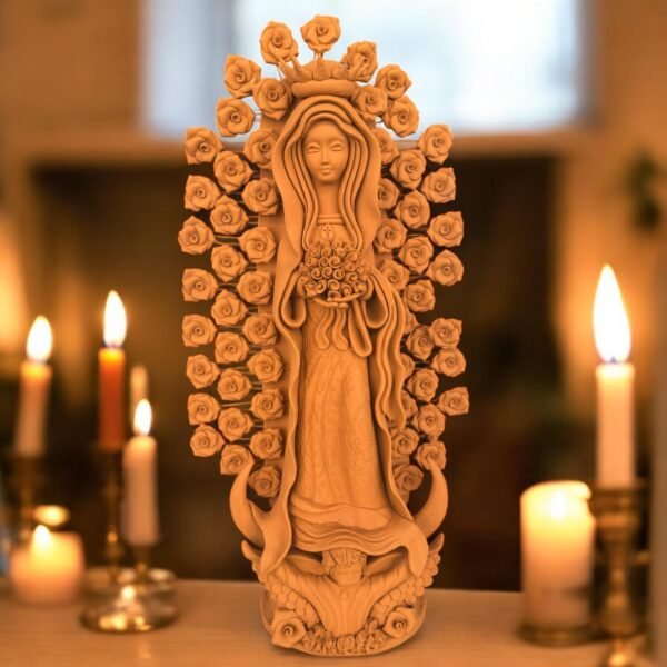 XL Virgin Mary Handmade Clay Piece, Virgen de Guadalupe  Mexican Decoration, Mary Virgin Sculpture,Metepec Estado de México Virgencita 23.7”