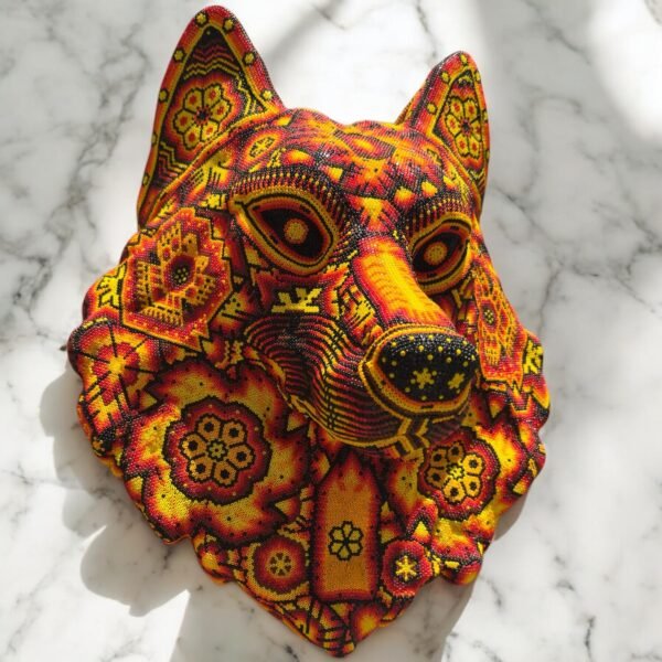 Wolf Statue Head Huichol Sculpture  Of Mexican Folk Art, Wolf Wixarika As A Mexican Decorative Figure , Made Of Resin, Beads We “Customize” - Image 2