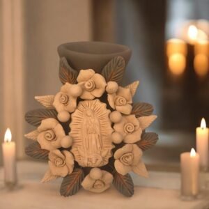 Mary Virgin Filigrana Clay Flower Vase, Artistic  Oaxaca México By Artisans Handmade Crafts, Home Decor Folk Art,  Virgen de Guadalupe