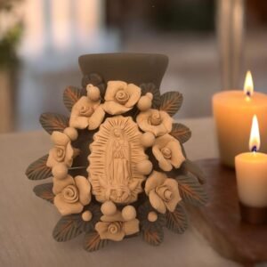 Mary Virgin Filigrana Clay Flower Vase, Artistic  Oaxaca México By Artisans Handmade Crafts, Home Decor Folk Art,  Virgen de Guadalupe