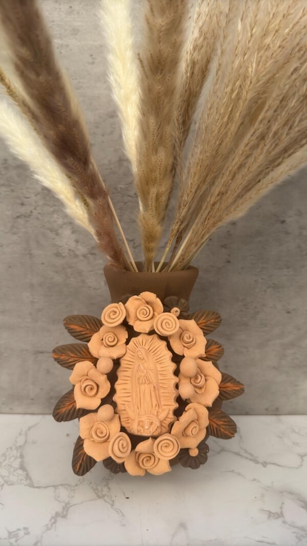 Mary Virgin Filigrana Clay Flower Vase, Artistic  Oaxaca México By Artisans Handmade Crafts, Home Decor Folk Art,  Virgen de Guadalupe - Image 2