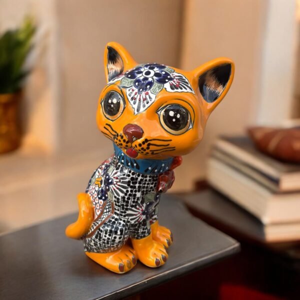 Talavera Cat, Ceramic Cat, Talavera Pottery, Puebla Mexican Pottery, Cat Statue, Cat Sculpture Figurine Hand painted Artisans