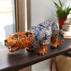 Talavera Jaguar Handcrafted Sculpture - Vibrant Traditional Mexican Art from Puebla Mexico- Unique Ceramic Decor for Home or Office