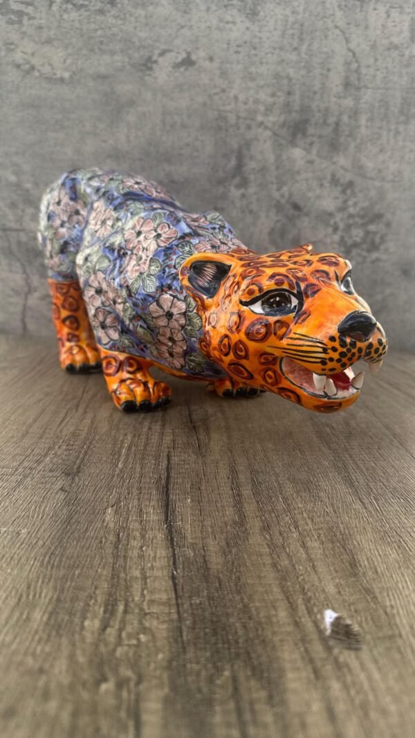 Talavera Jaguar Handcrafted Sculpture - Vibrant Traditional Mexican Art from Puebla Mexico- Unique Ceramic Decor for Home or Office - Image 2