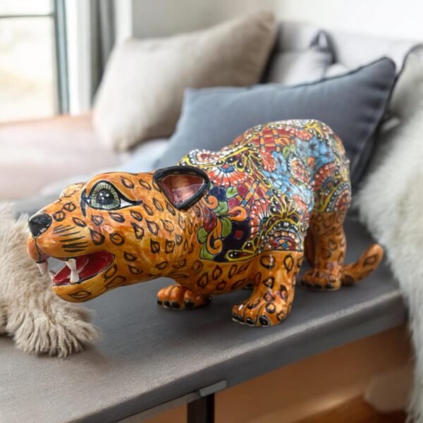 Talavera Jaguar Handcrafted Sculpture - Vibrant Traditional Mexican Art from Puebla Mexico- Unique Ceramic Decor for Home or Office