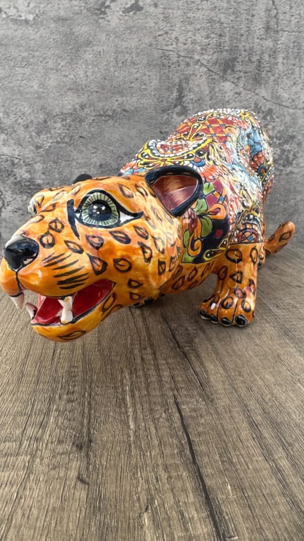 Talavera Jaguar Handcrafted Sculpture - Vibrant Traditional Mexican Art from Puebla Mexico- Unique Ceramic Decor for Home or Office - Image 2