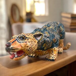 Talavera Jaguar Handcrafted Sculpture - Vibrant Traditional Mexican Art from Puebla Mexico- Unique Ceramic Decor for Home or Office