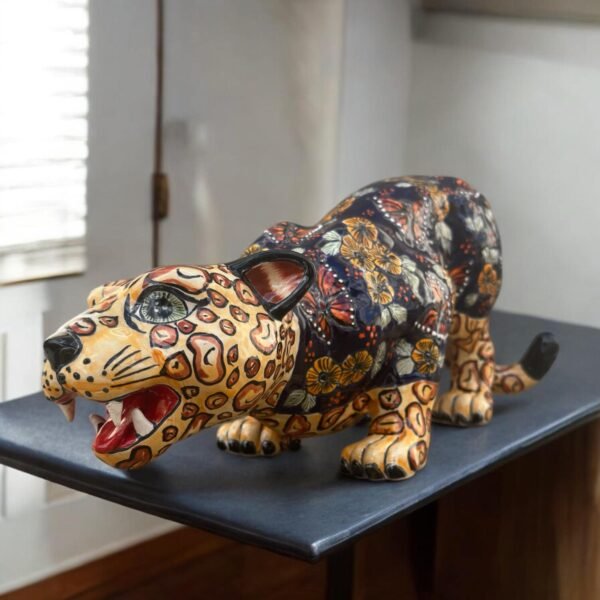 Talavera Jaguar Handcrafted Sculpture - Vibrant Traditional Mexican Art from Puebla Mexico- Unique Ceramic Decor for Home or Office
