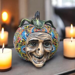 Talavera Halloween Pumpkin  Handmade Colorful  Ceramic Jack-O’-Lantern Artisan Pottery from Puebla Unique Fall & Day of the Dead Spooky Art