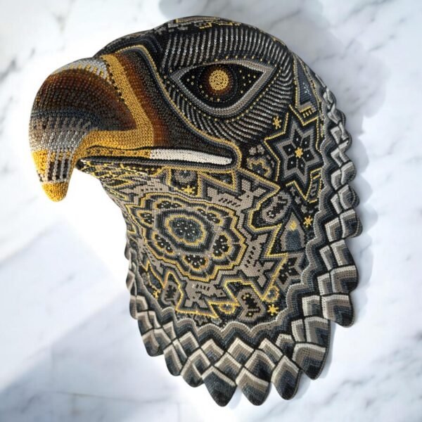 Eagle Head Sculpture Wixarika Nayarit Mexico Technique Handmade Of Chaquiras Beads, Bees Wax, Huichol And Wixarika Art  Wall Hanging Decor
