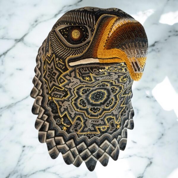 Eagle Head Sculpture Wixarika Nayarit Mexico Technique Handmade Of Chaquiras Beads, Bees Wax, Huichol And Wixarika Art  Wall Hanging Decor - Image 2