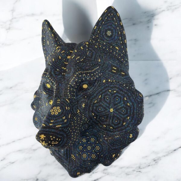 Wolf Statue Head Huichol Sculpture  Of Mexican Folk Art, Wolf Wixarika As A Mexican Decorative Figure , Made Of Resin, Beads We “Customize” - Image 2