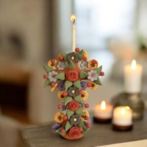 Crucifix  Small Candle Holder, Mexican folk art, Cross Sculpture, Mexican cross, Cross wall hanging, Cross figurine, Decorative cross