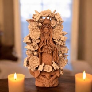 Virgin Mary Handmade Clay Piece, Virgen de Guadalupe  Mexican Decoration, Mary Virgin Sculpture, Metepec Estado de México Virgencita