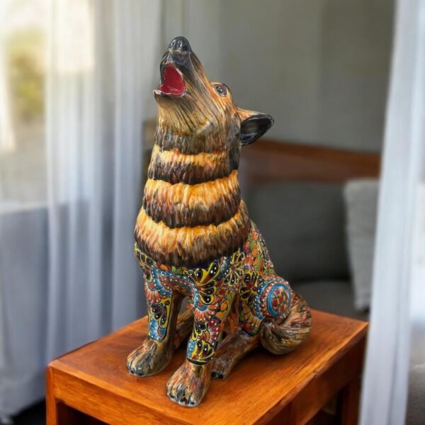 Talavera Wolf, Puebla Mexico,  Ceramic , Talavera pottery, Mexican pottery, Wolf statue, Dog sculpture