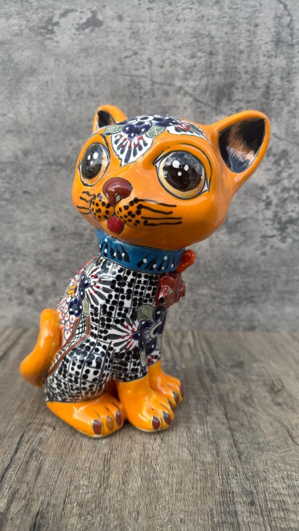 Talavera Cat, Ceramic Cat, Talavera Pottery, Puebla Mexican Pottery, Cat Statue, Cat Sculpture Figurine Hand painted Artisans - Image 2