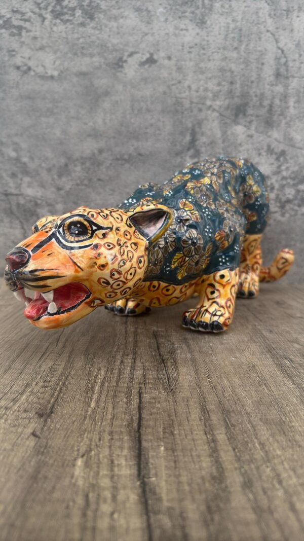 Talavera Jaguar Handcrafted Sculpture - Vibrant Traditional Mexican Art from Puebla Mexico- Unique Ceramic Decor for Home or Office - Image 2