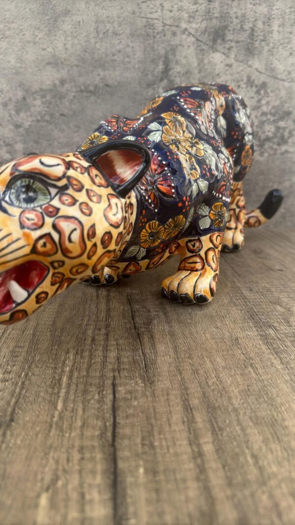 Talavera Jaguar Handcrafted Sculpture - Vibrant Traditional Mexican Art from Puebla Mexico- Unique Ceramic Decor for Home or Office - Image 2
