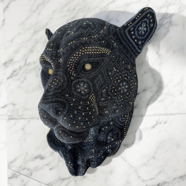 Jaguar Statue  Huichol Sculpture Of Mexican Folk Art, Panther Wixarika As A Mexican Decorative Figure , Made Of Resin, Beads We “Customize” - Image 2