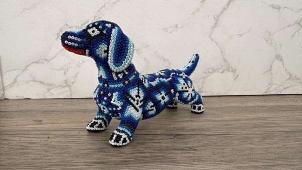 Dachshund Dog Figurine Huichol Statue Of Mexican Folk Art, Dog Wixarika As A Mexican Decorative Sculpture , Made Of Resin And Beads - Image 2